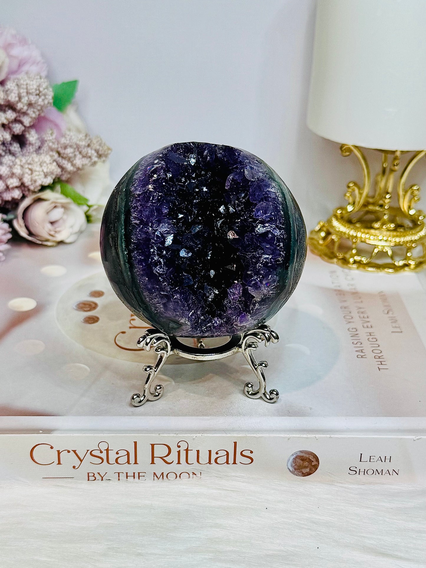 Large Druzy Amethyst Sphere on Stand 405g