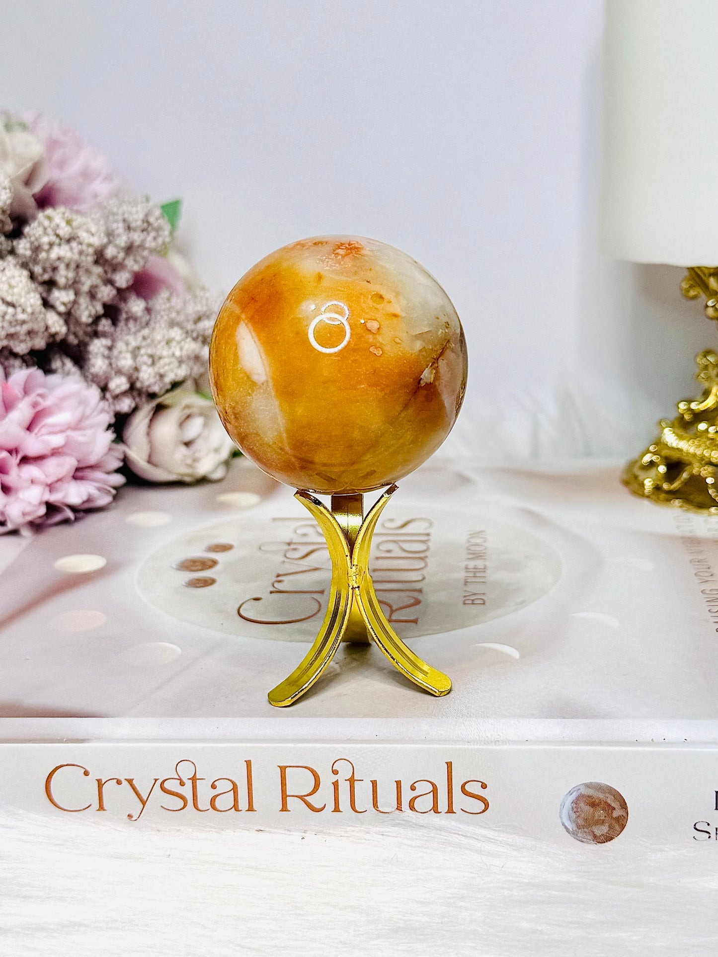 Carnelian Sphere on Gold Stand 137g