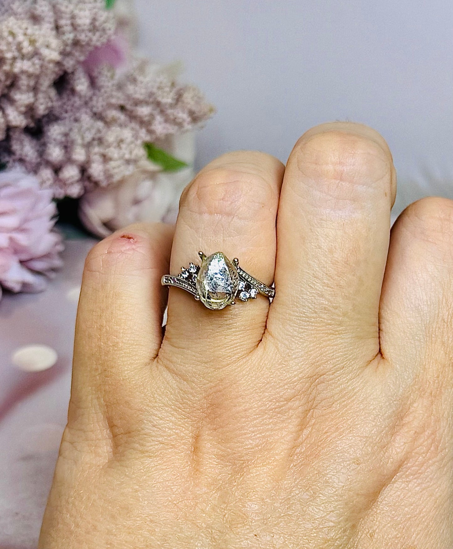 Herkimer Diamond Adjustable Silver Ring In Gift Bag