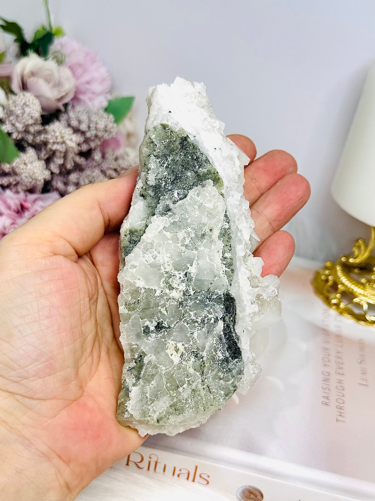 White Sandwich Calcite Specimen | Slab with Rainbows 12.5cm