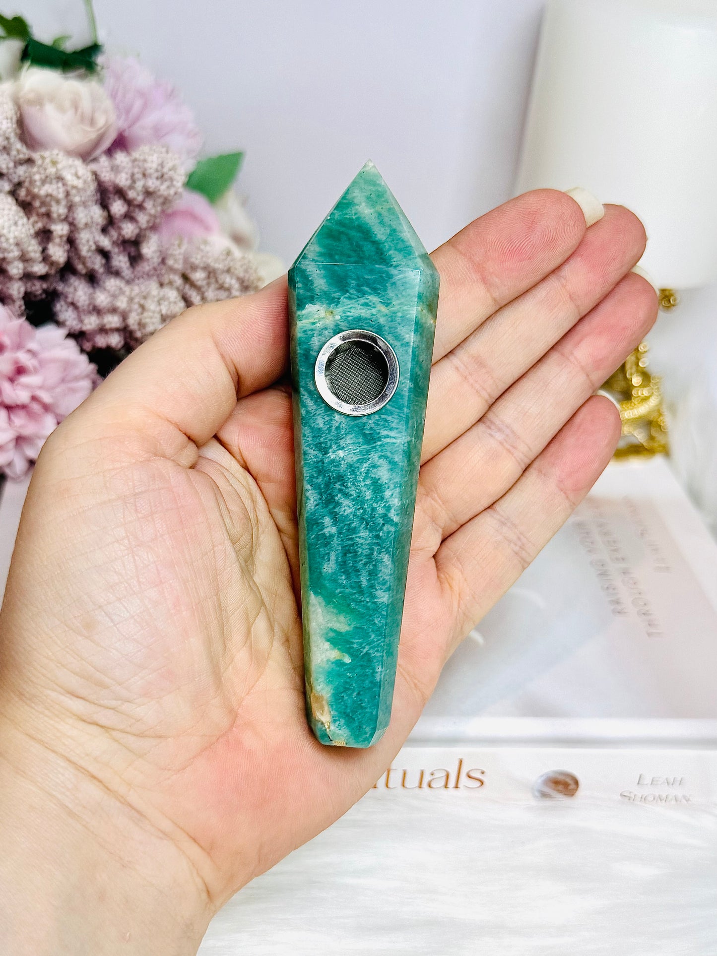 Green Amazonite Carved Pipe 11cm