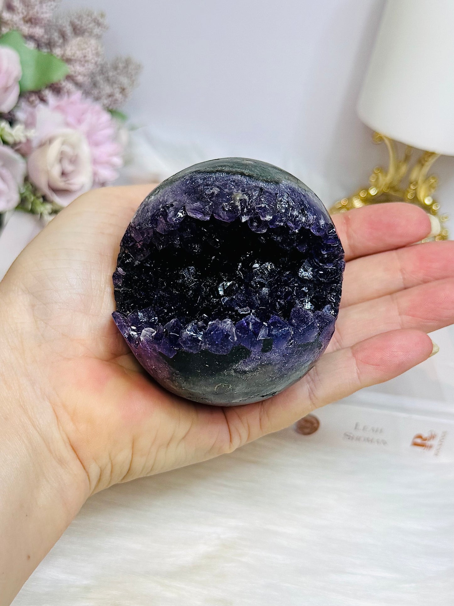 Large Druzy Amethyst Sphere on Stand 386g