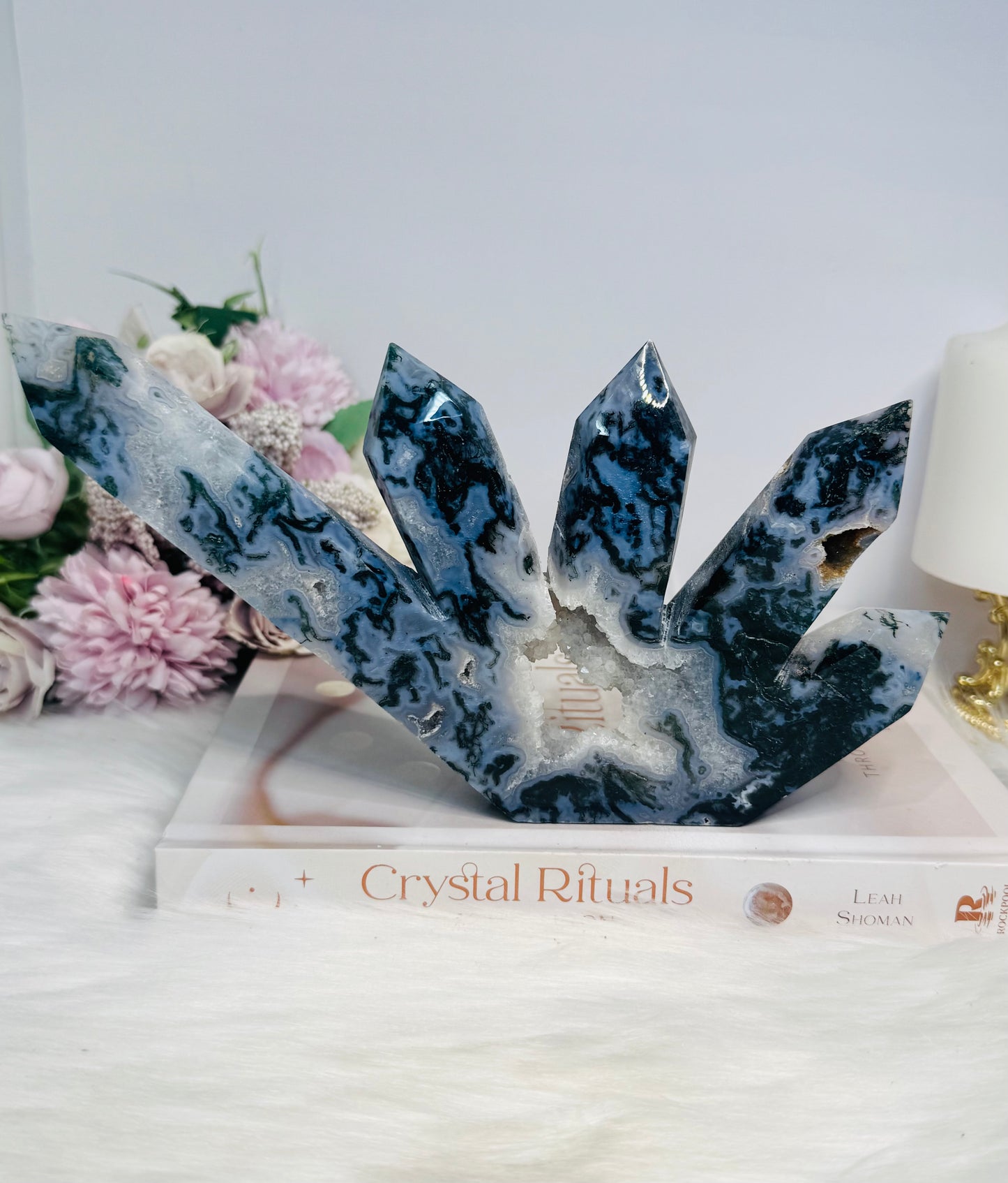 Moss Agate Druzy 5 Point Tower 22cm 638g