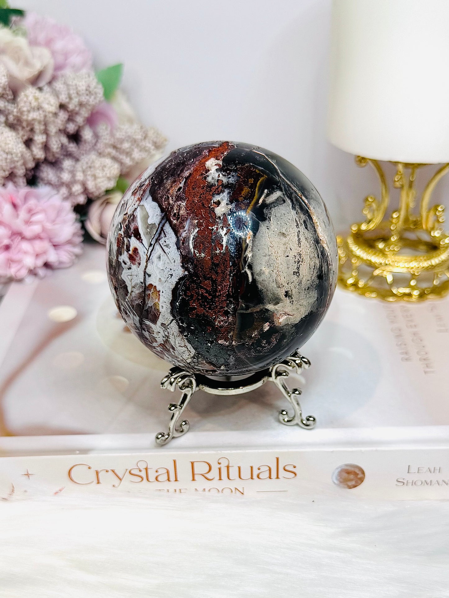 Mexican Lace Agate Sphere on Stand 476g