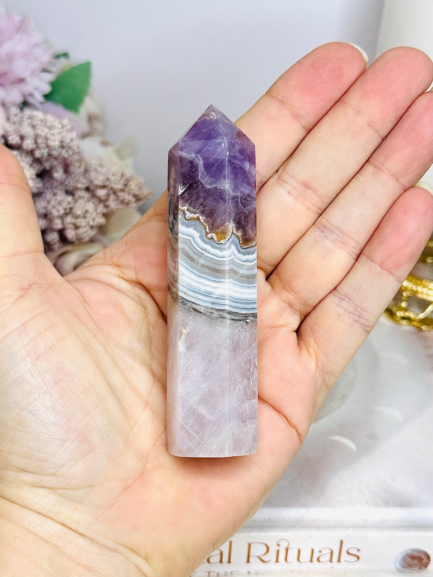 Amethyst X Mexican Lace Agate Tower 10cm
