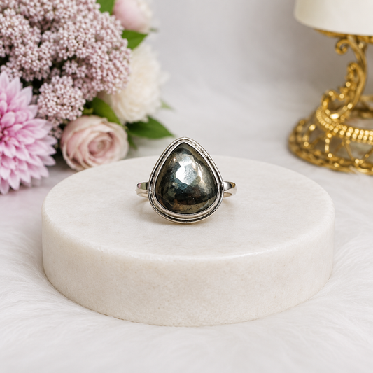 Sterling Silver 925 Pyrite Ring Size 9 In Gift Bag