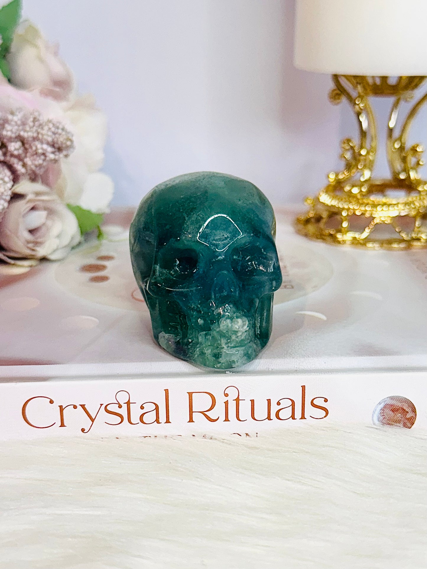 Beautiful Green Fluorite Carved Skull 7cm