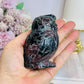 Chunky Garnet In Astrophyllite Carved Owl 9cm 410g
