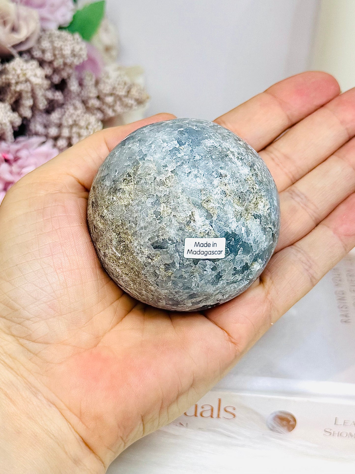 Natural Celestite Geode on Stand 395g
