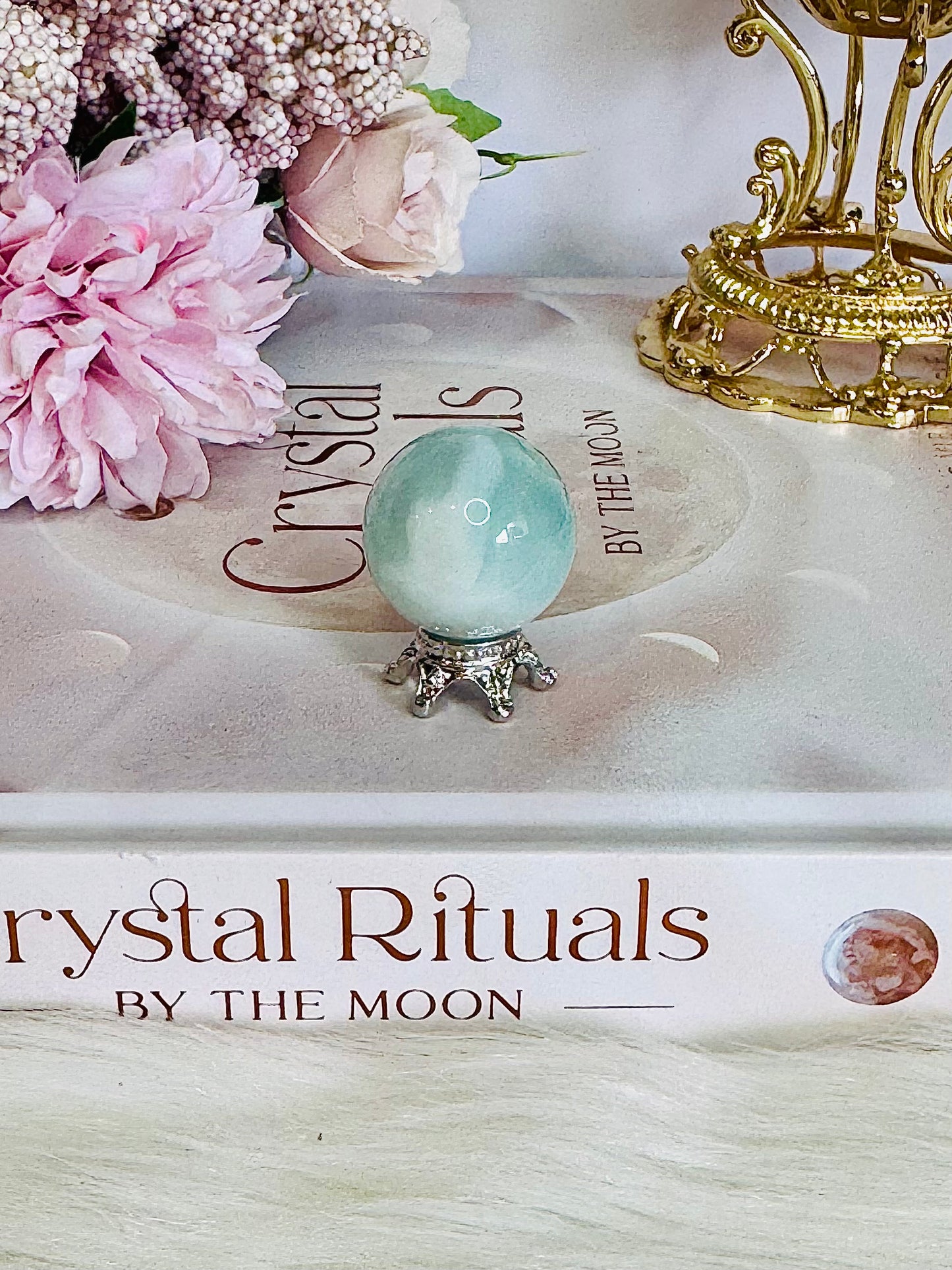 Natural Small Aquamarine Sphere on Stand