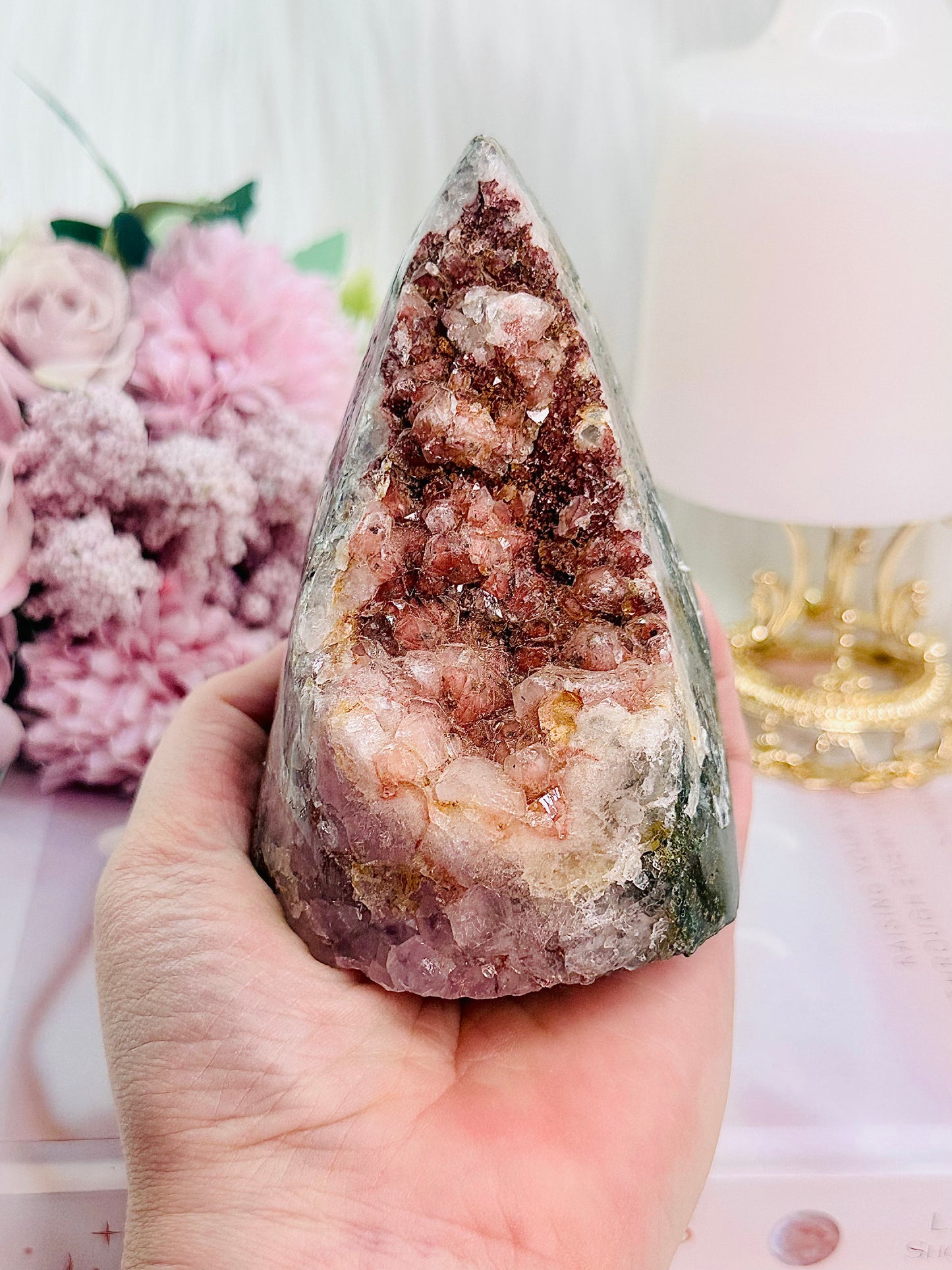 Love This! Unique Shape Pink Amethyst Druzy Freeform with Green Jasper Inclusions From Brazil 464grams