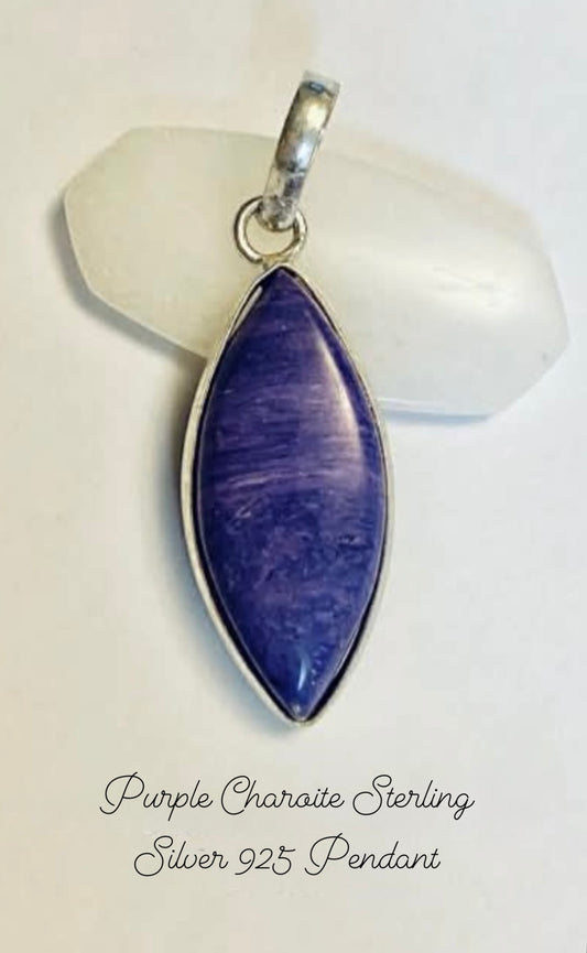 Purple Charoite Sterling Silver 925 Pendant In Gift Bag