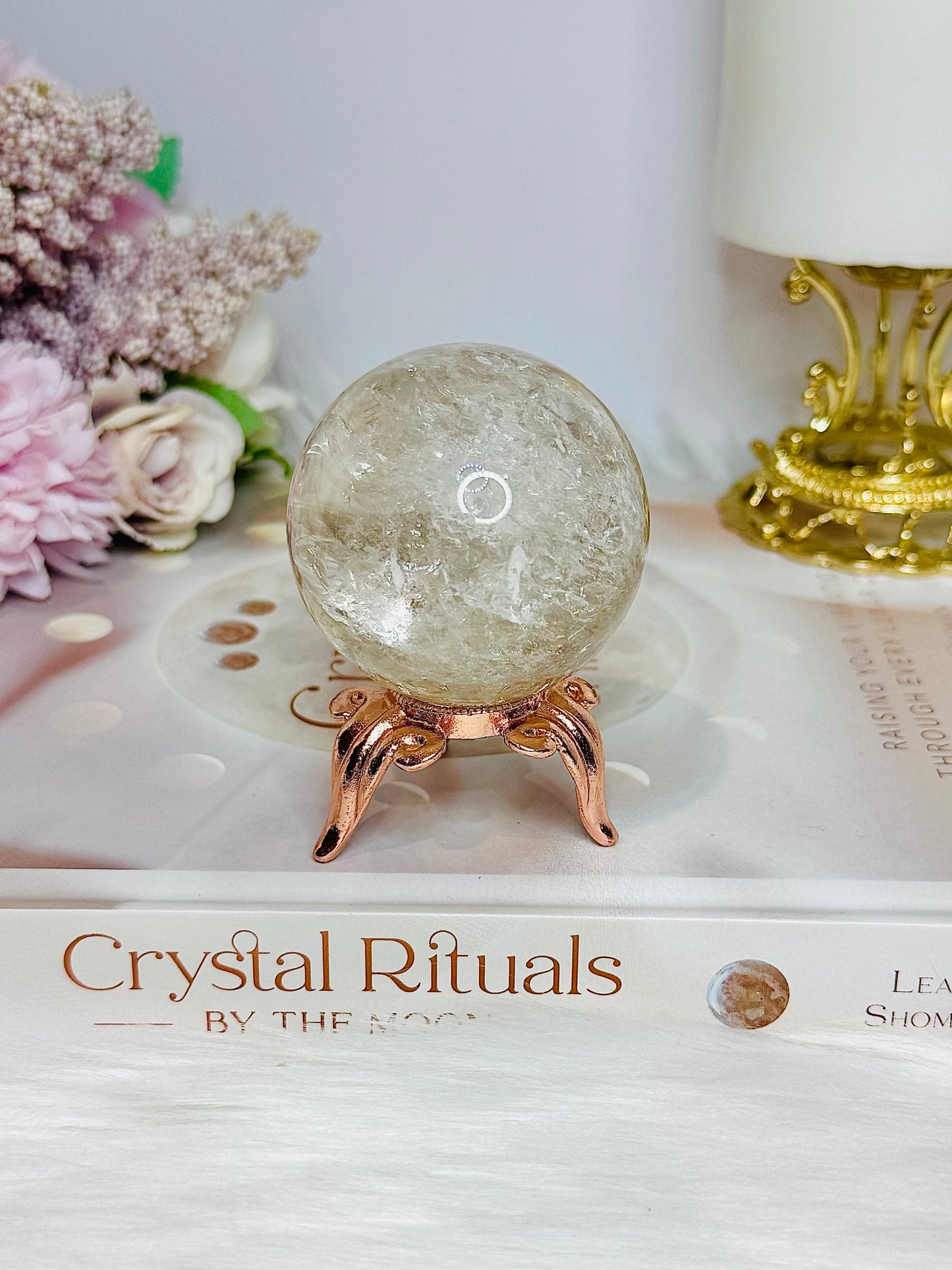 High Grade Light Smokey Quartz Sphere with Rainbows on Stand 186g