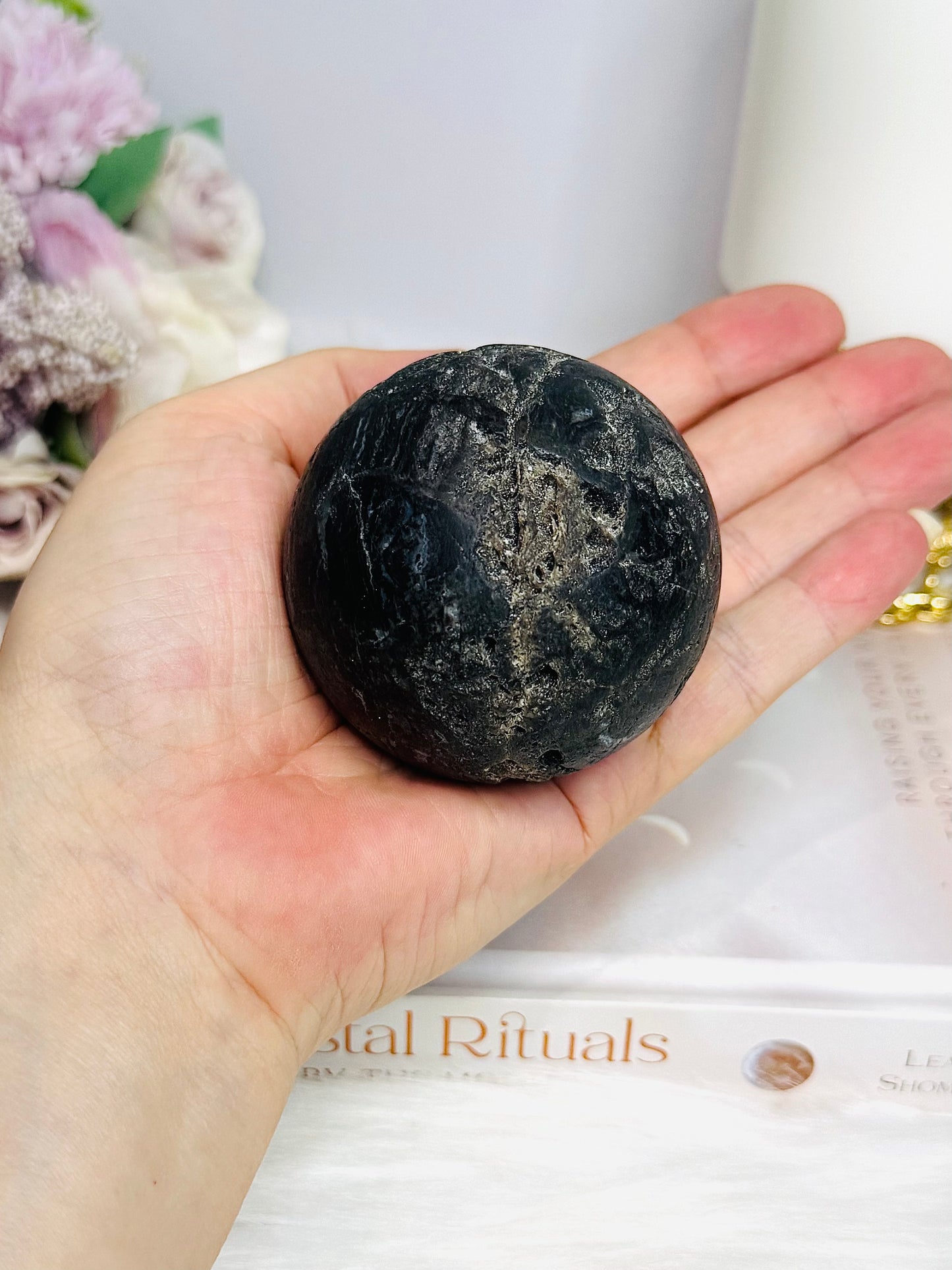 Natural Black Sphalerite Sphere on Stand 377g