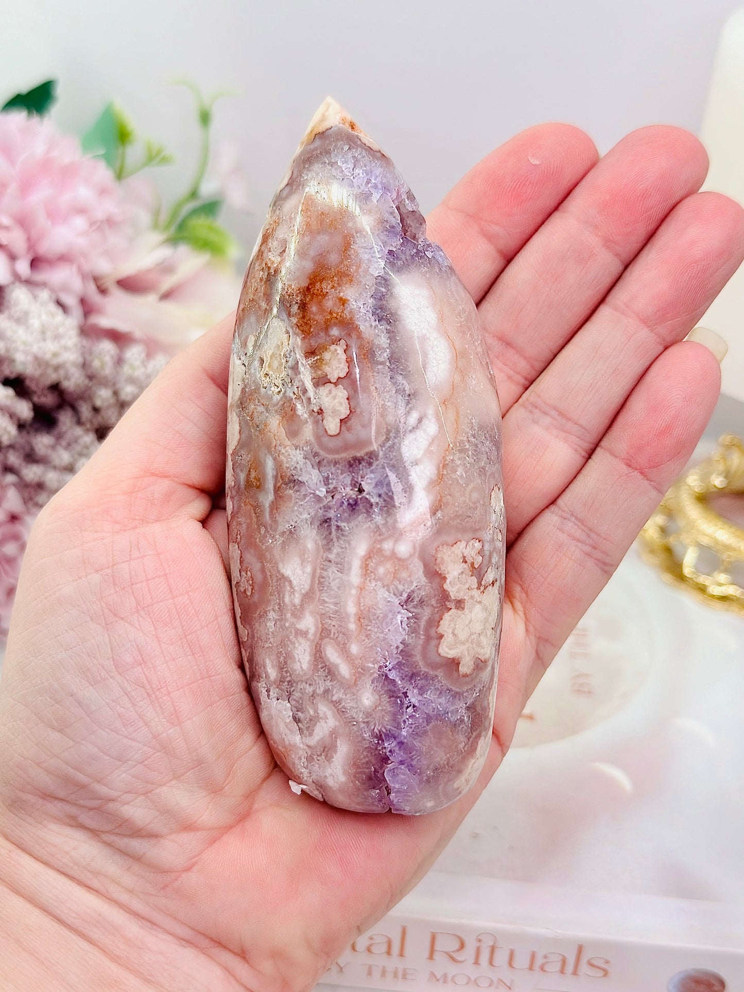 High Grade Rare 19.5cm Druzy Pink Amethyst X Flower Agate Egg on Stand