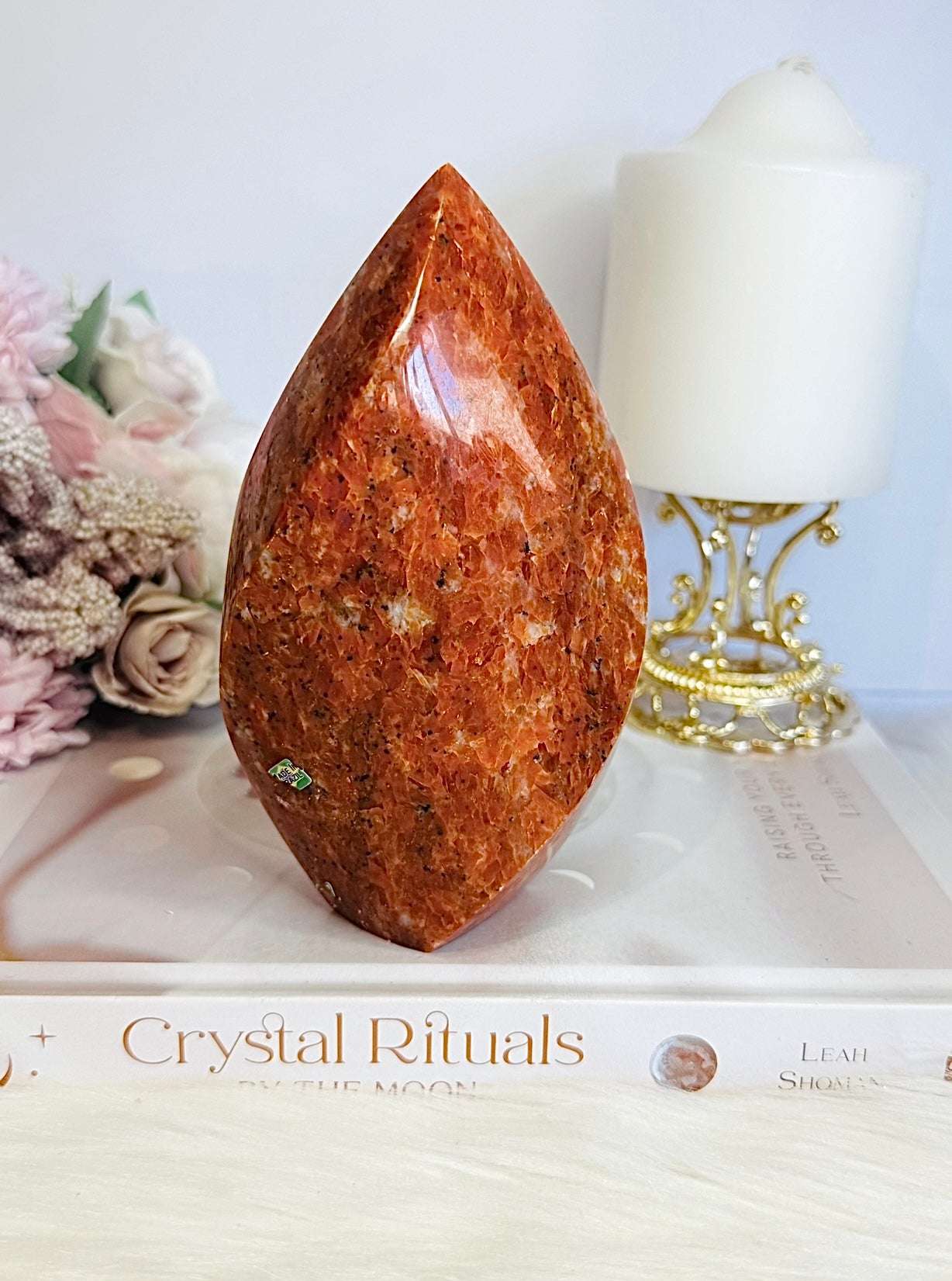 Incredible Large Chunky 14cm Sunstone Carved Flame | Freeform