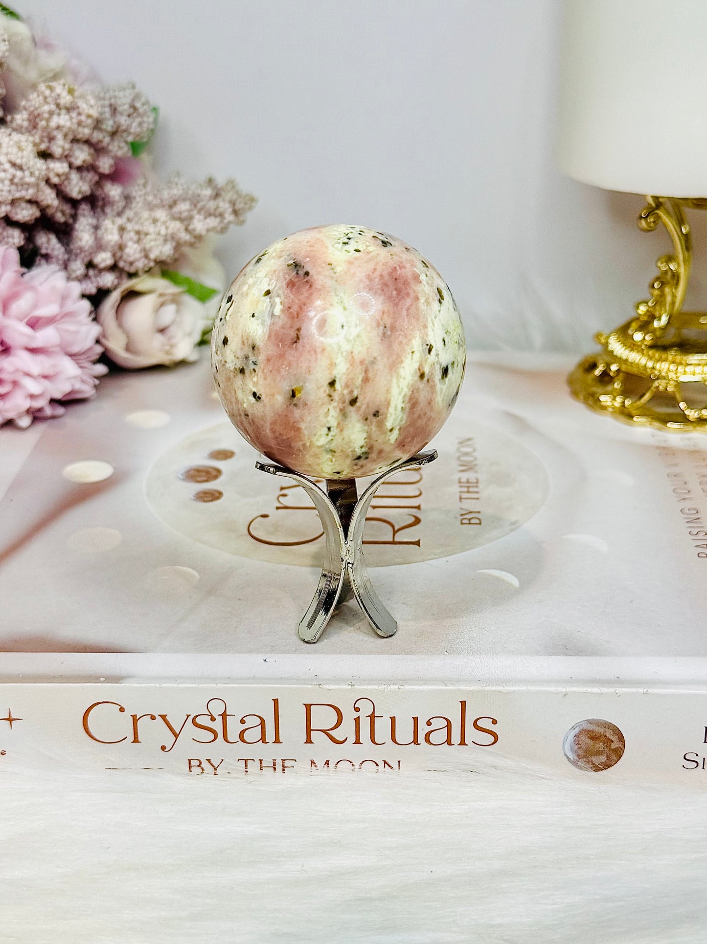 Peach Blossom Tourmaline Sphere On Stand 141g
