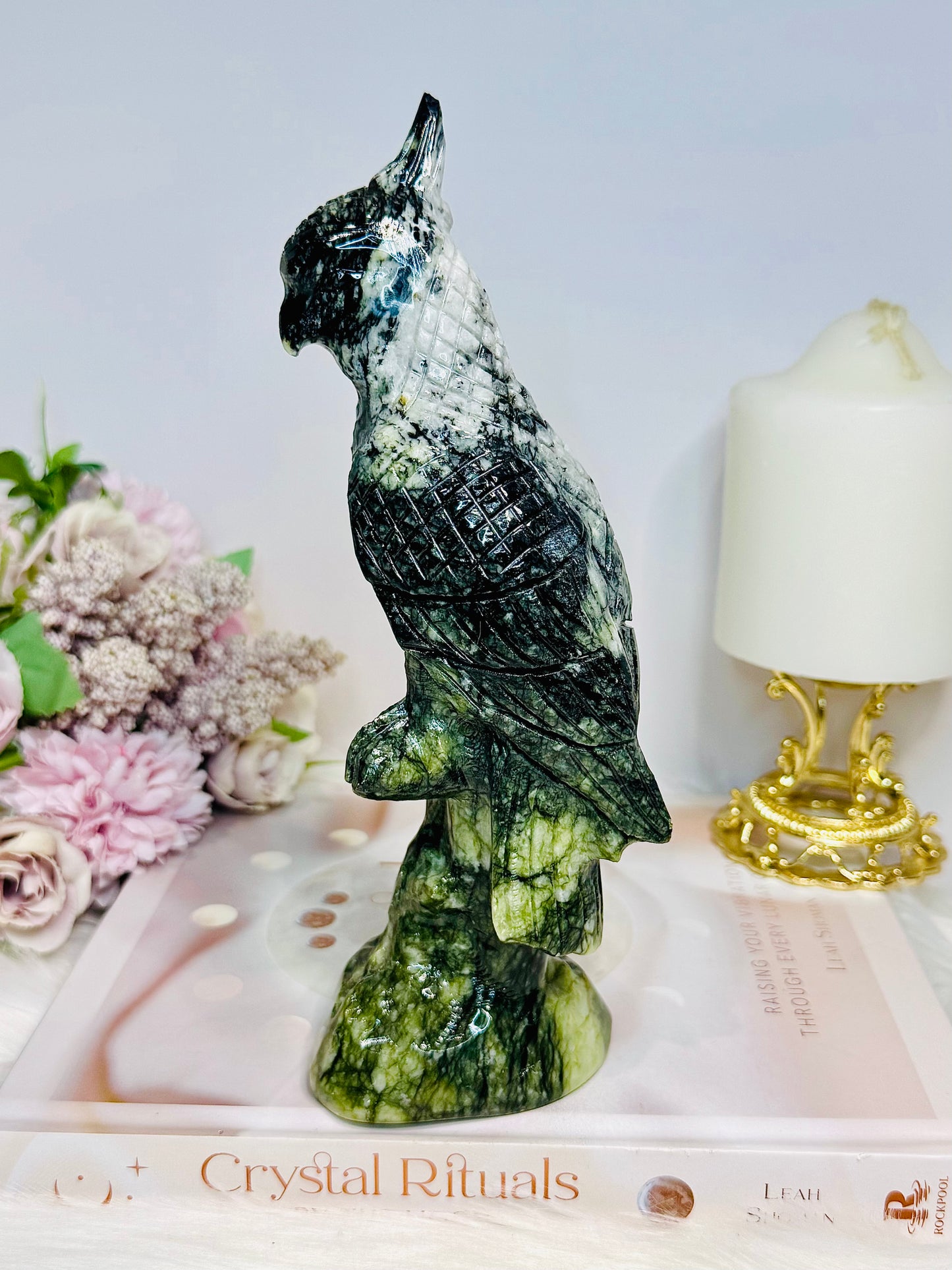 Large Chunky Jade Carved Parrot 20.5cm 770g