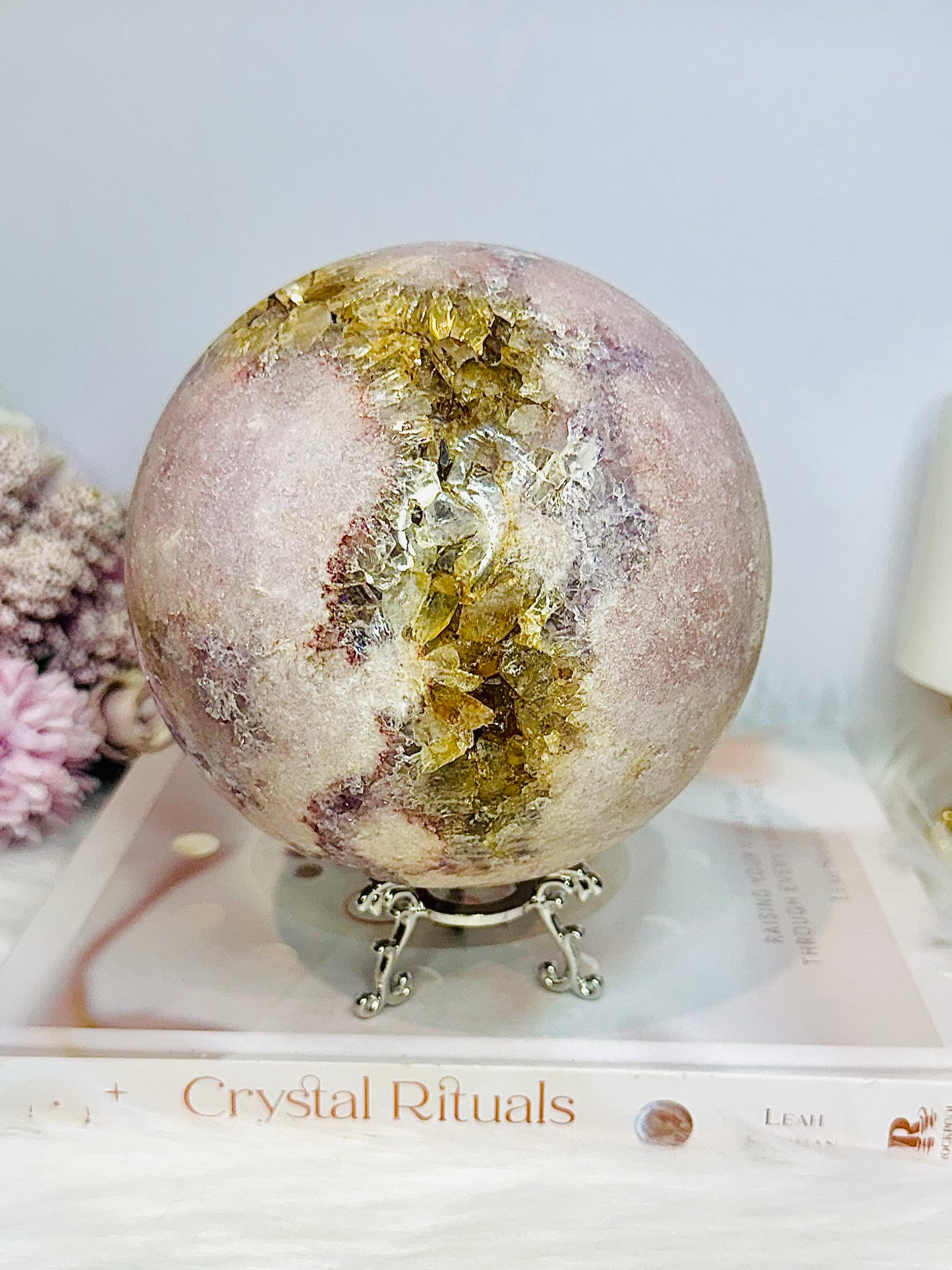 A Collectors Piece ~ Huge Druzy Pink Amethyst High Grade Sphere On Stand 2.7KG 12cm