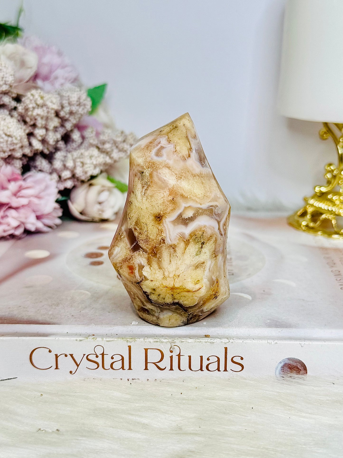 Flower Agate Carved Flame 8cm