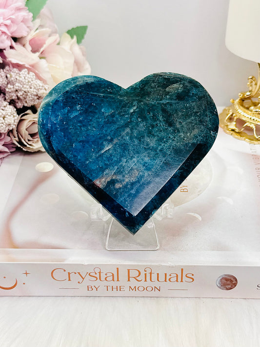 Beautiful Blue Apatite Carved Large Heart 301grams