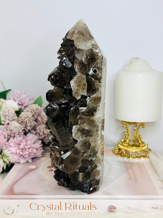 Huge 21cm 1.25KG Smokey Quartz Cluster Tower From Brazil