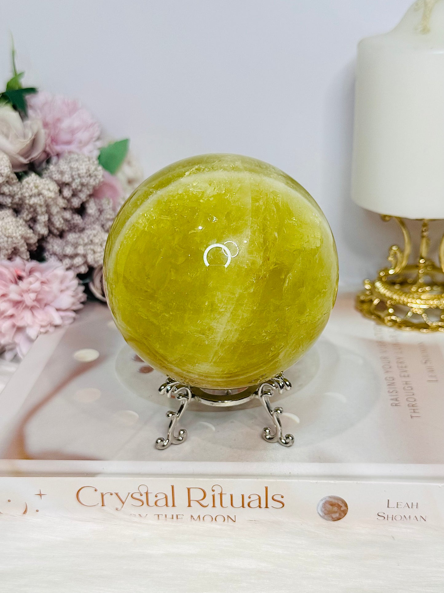 Large Citrine Sphere With Rainbows (heat treated) On Stand 890g