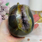 Large Druzy Amethyst X Agate Carved Skull 13cm 1.09KG