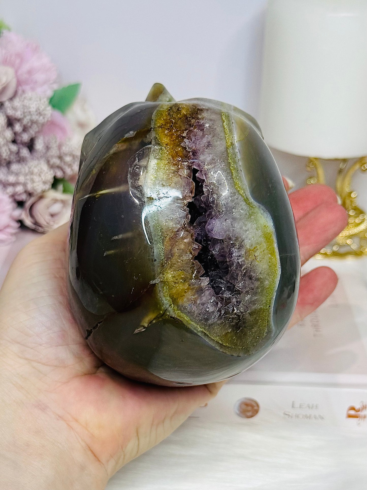 Large Druzy Amethyst X Agate Carved Skull 13cm 1.09KG