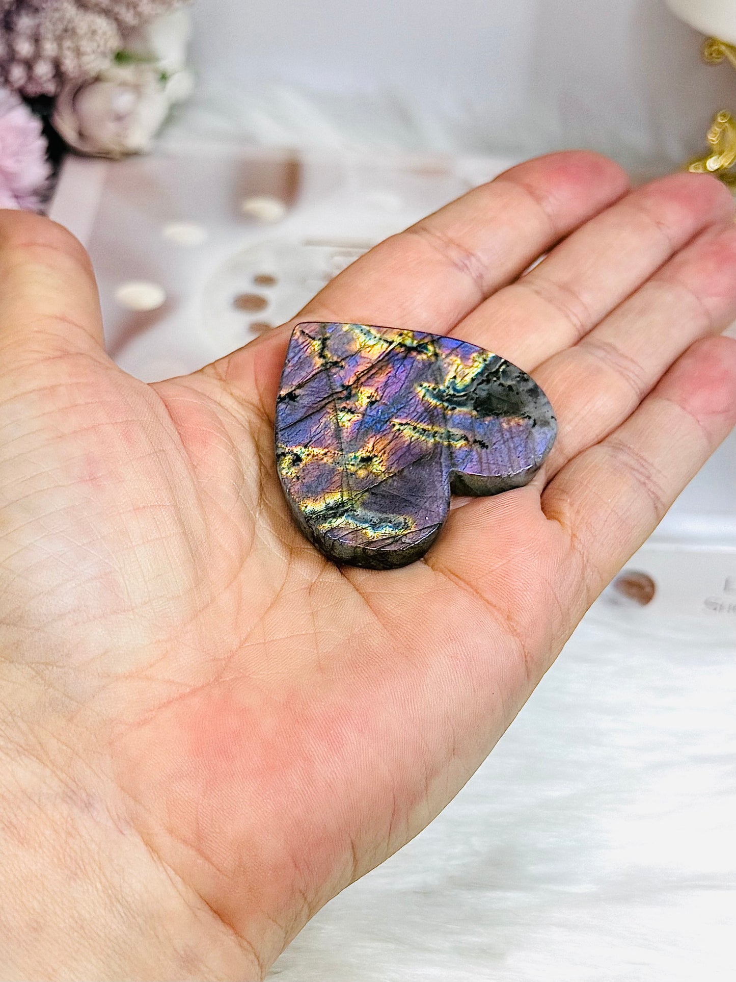 Purple Labradorite Heart with Wings ~ Each piece is full of flash 18cm