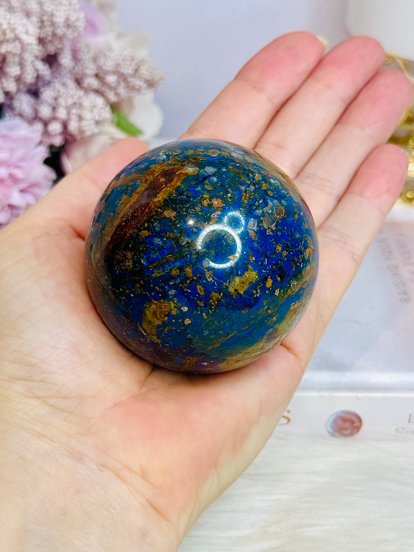 Azurite Sphere on Stand 303g