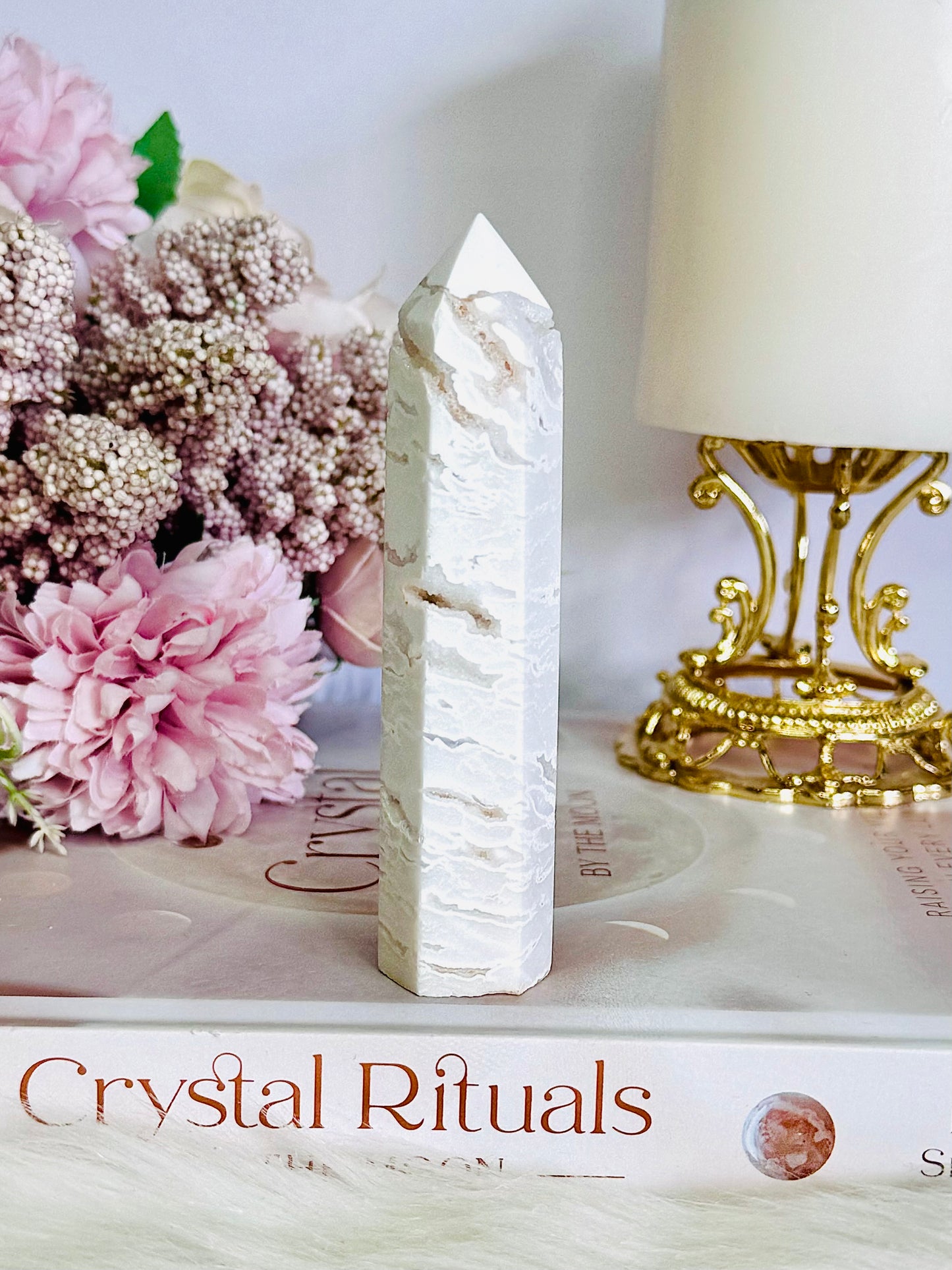 Pure White Druzy Agate Tower 10cm