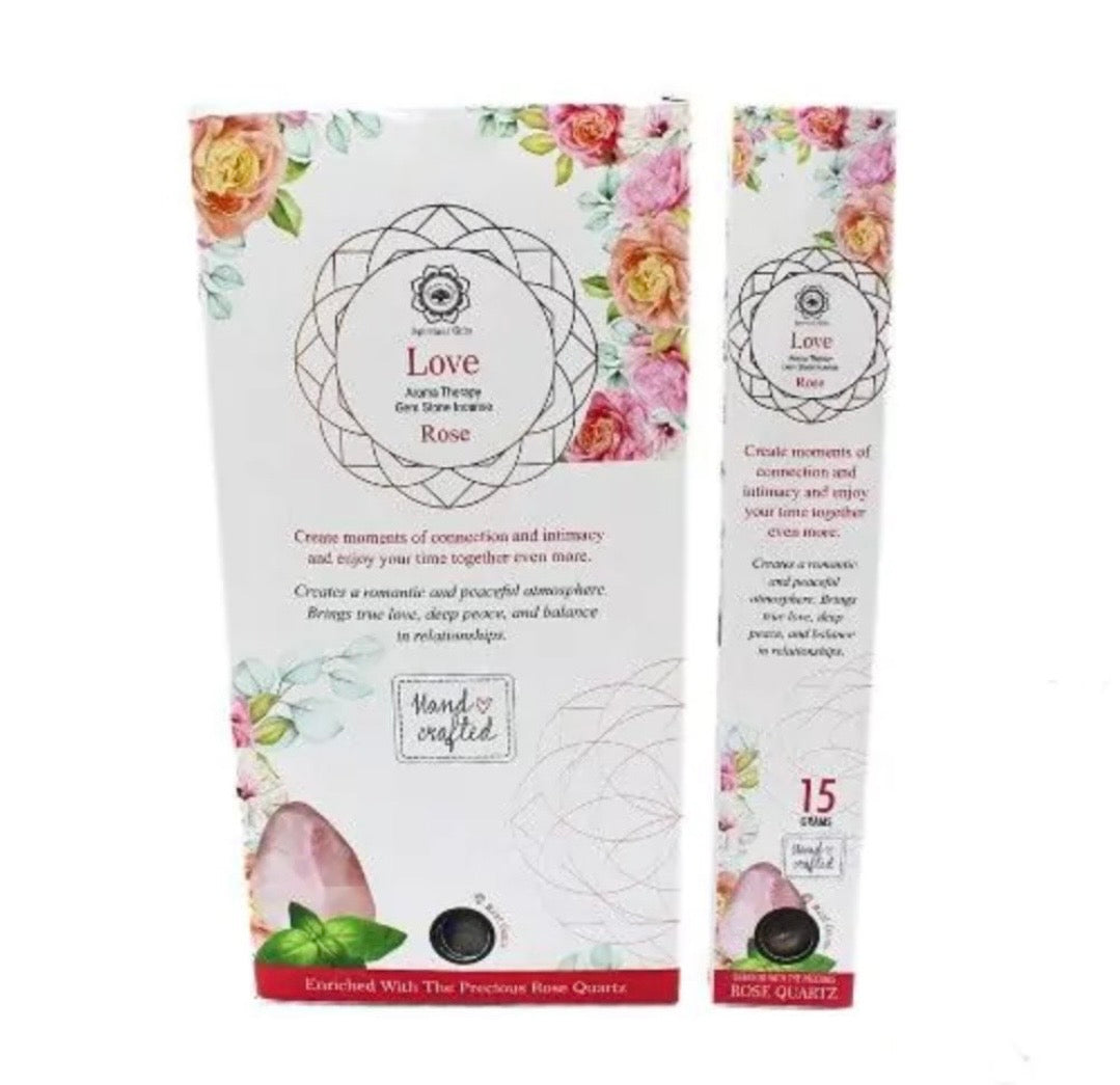 Love Incense 12 Stick with Rose Quartz Crystal