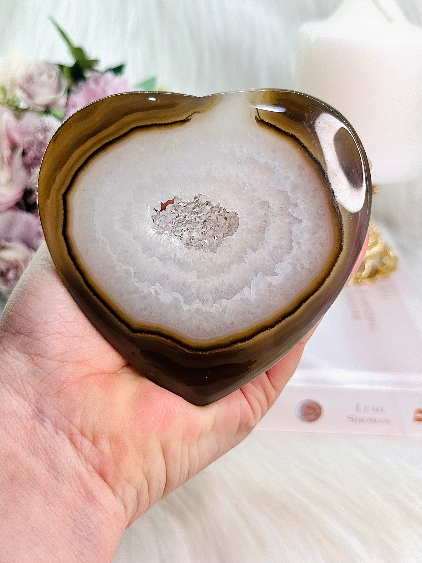 Beautiful Large Druzy Agate Heart Carving