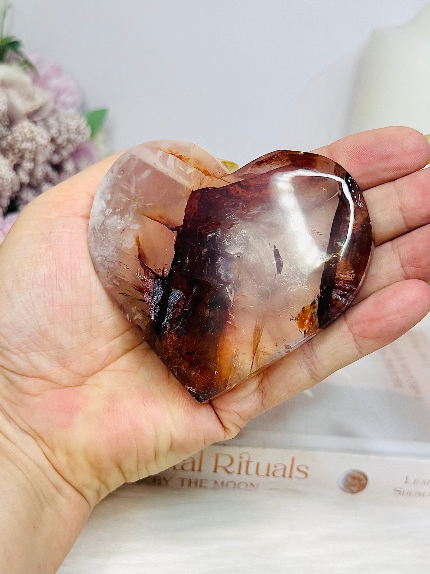 High Grade Fire Quartz Heart On Stand