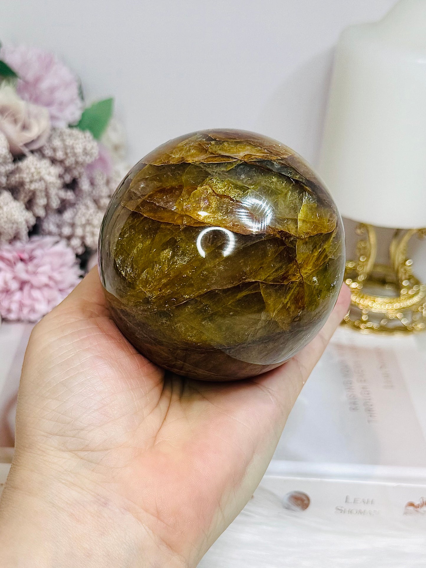 Large Hematoid Quartz Sphere On Stand 629g