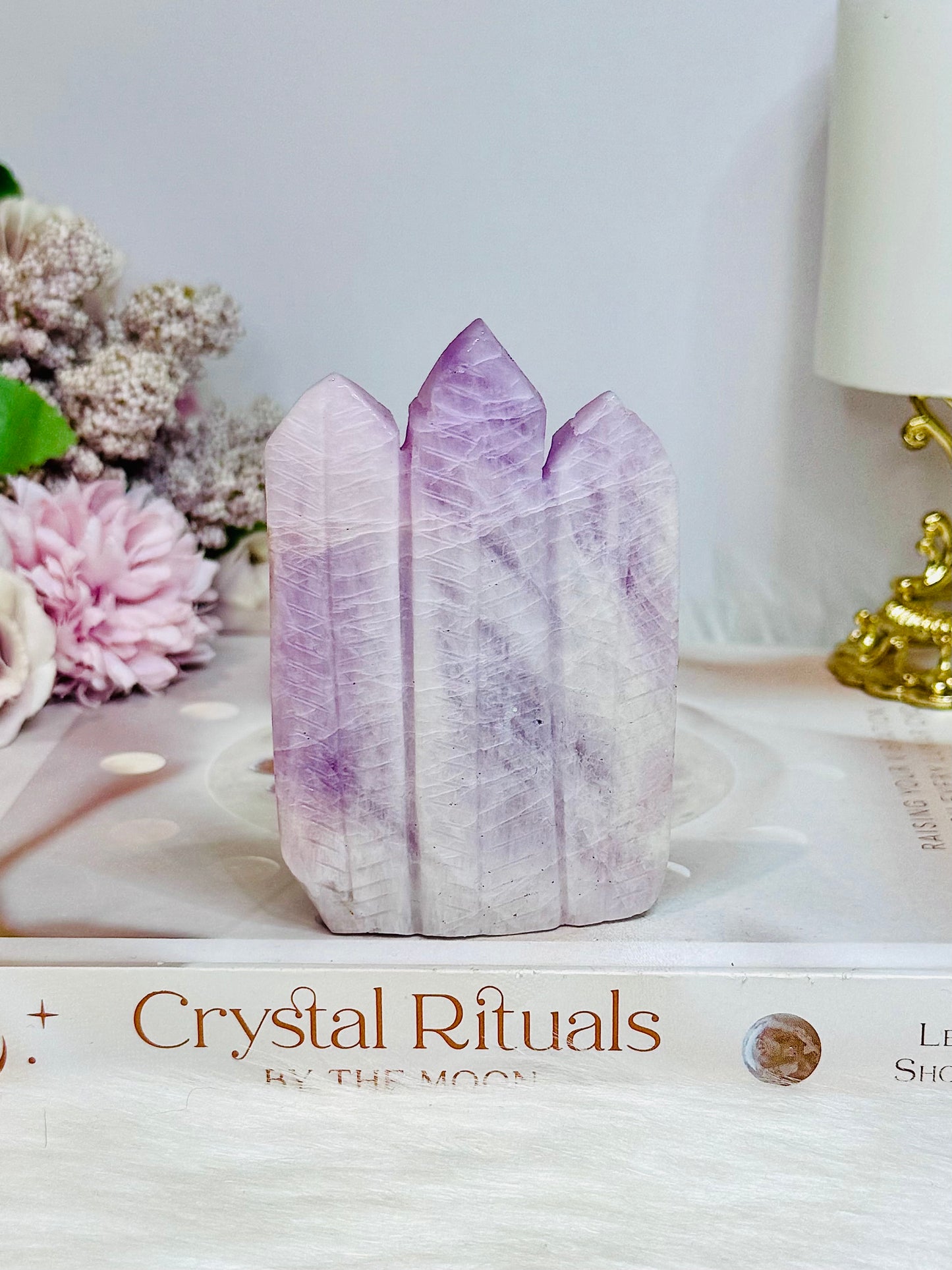 High Grade Kunzite Carved Indian Skull 9cm 200g