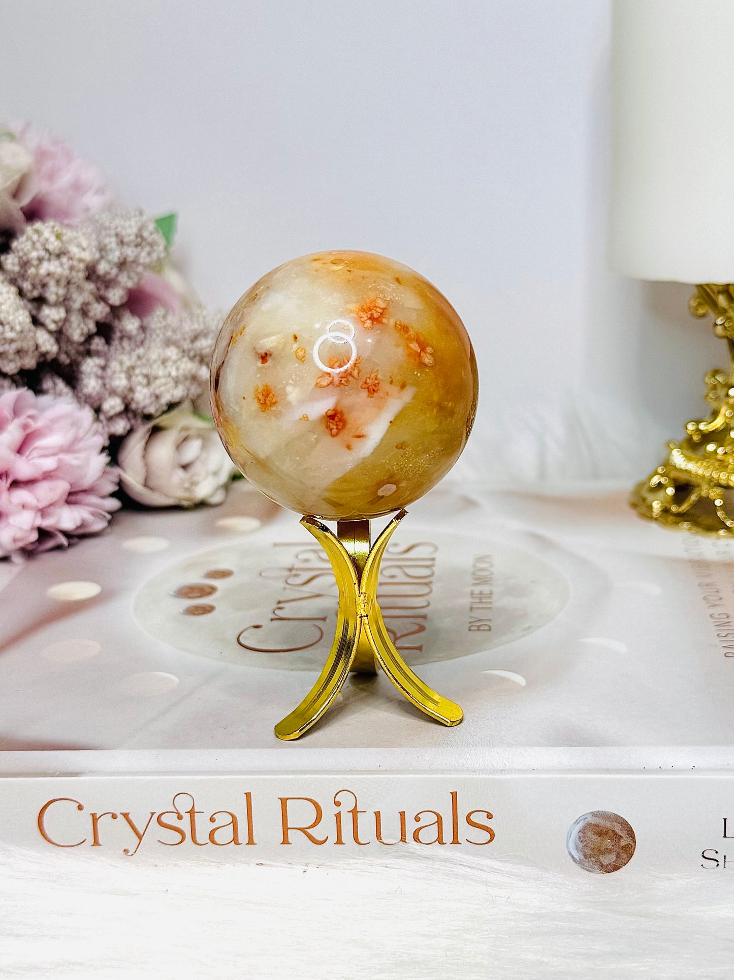 Carnelian Sphere on Gold Stand 137g