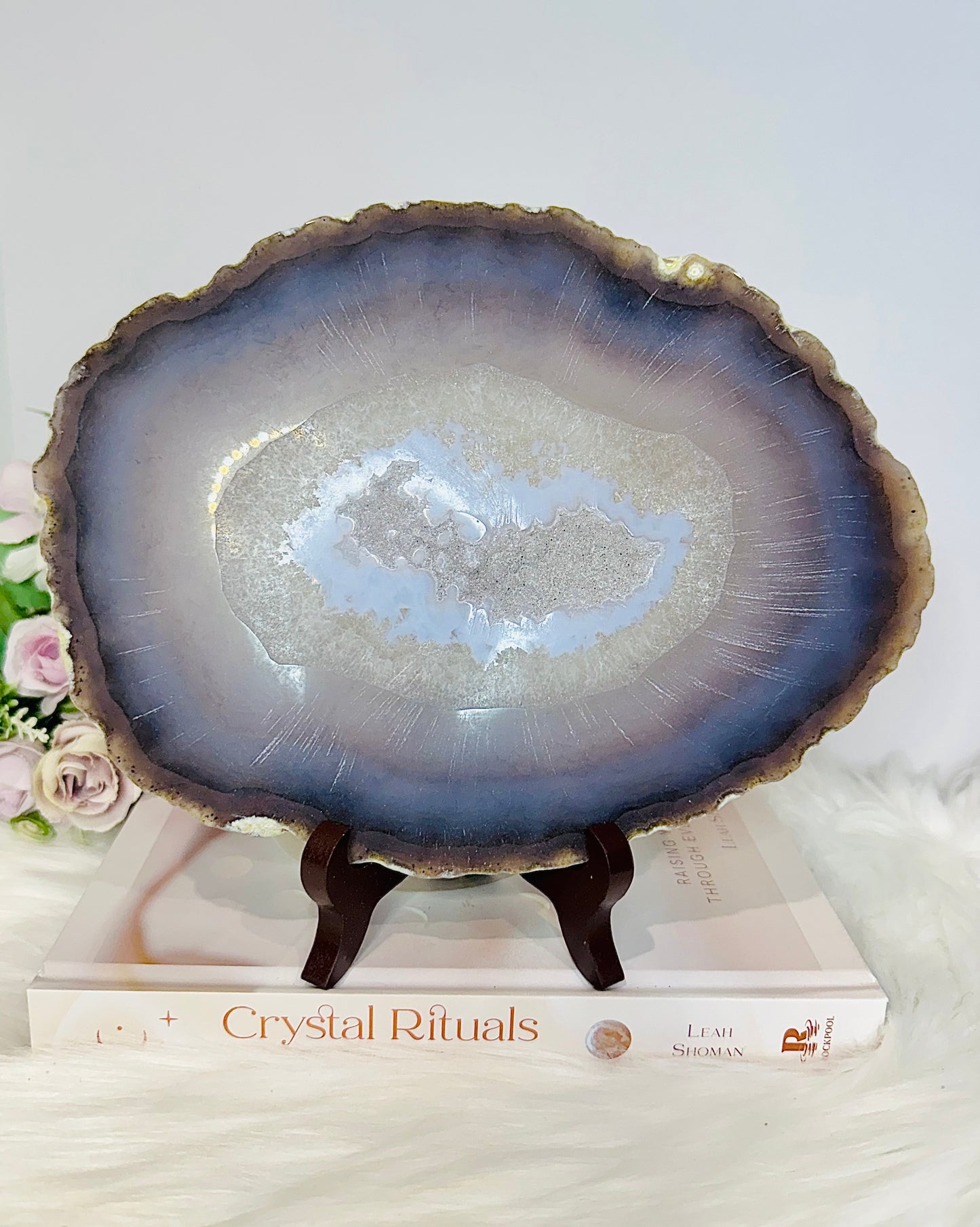 Large Druzy Agate Polished Slab on Stand 25cm 1.26KG