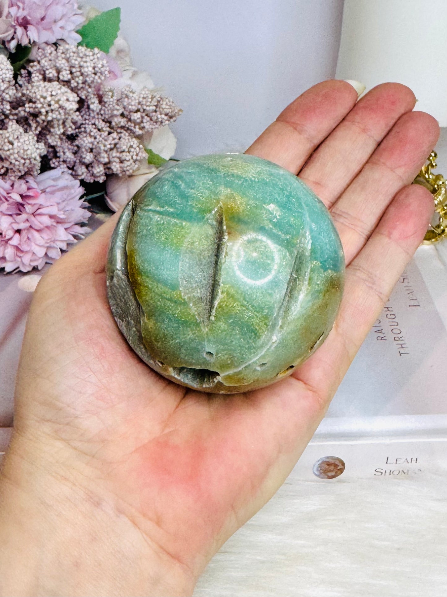 Druzy Sky Blue Quartz Sphere with Imperfections (chip) on Stand 360g