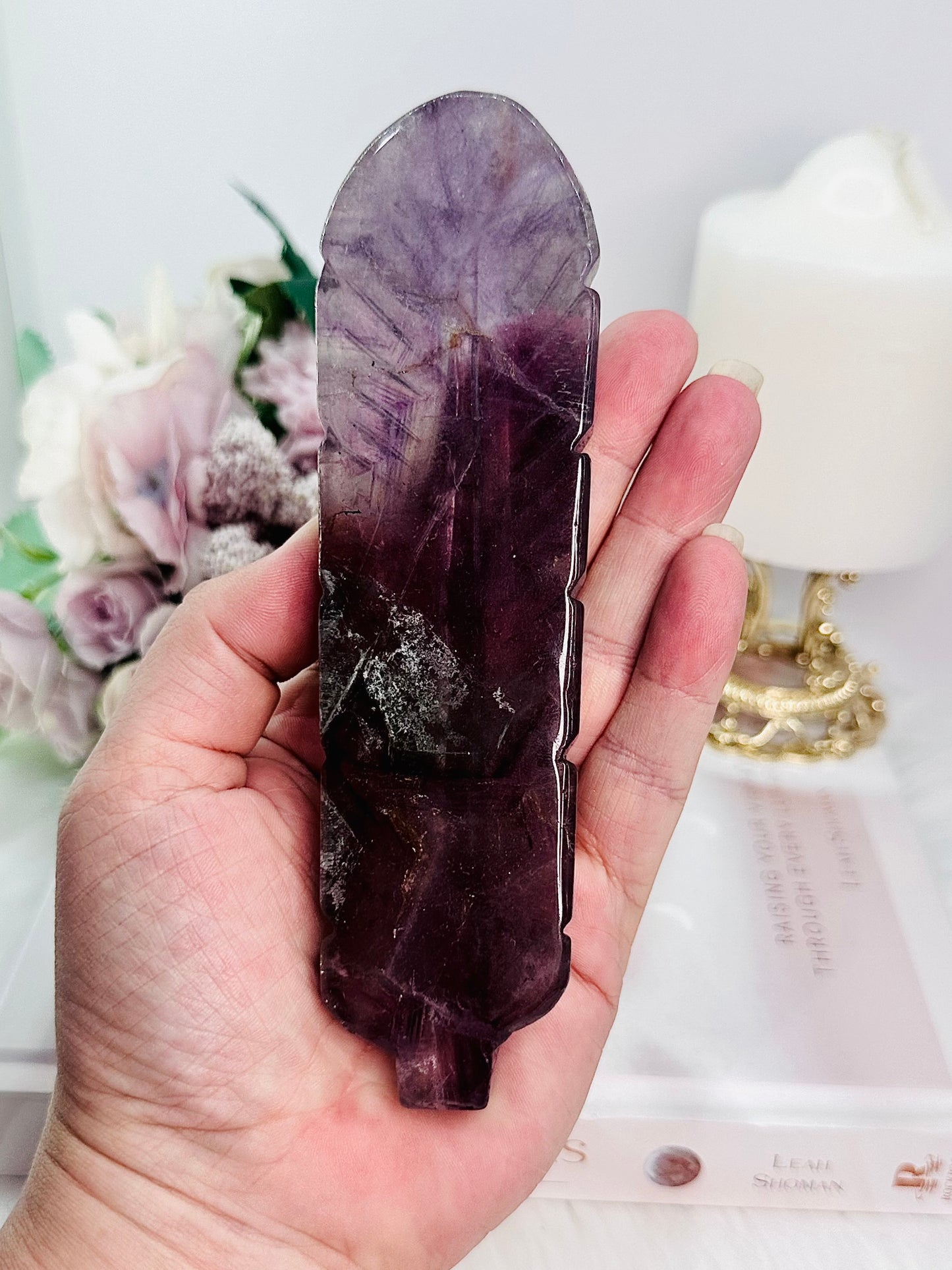 Absolutely Incredible Large 15.5cm Fluorite Carved Feather with Rainbows ~ Just Gorgeous