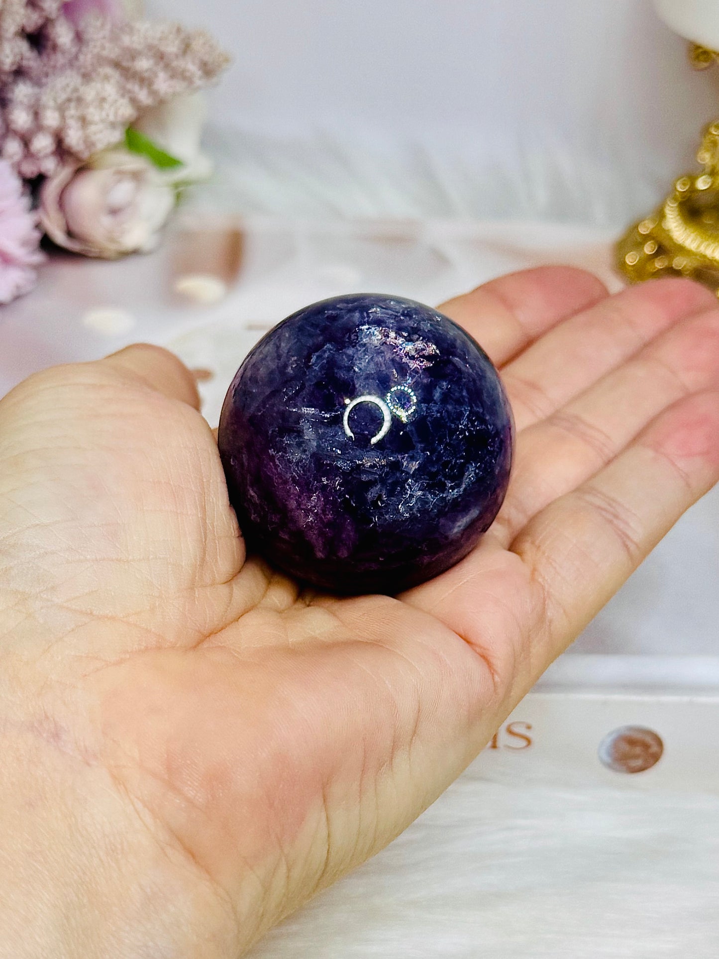 High Grade Fluorite Sphere with Rainbows 145g