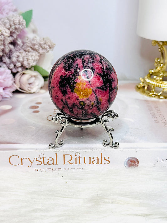 Rhodonite Sphere 278g On Stand