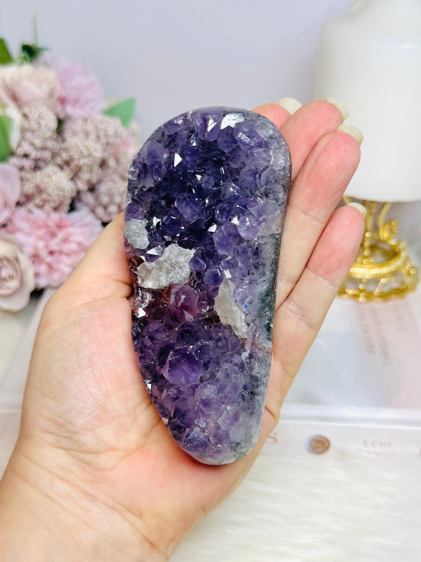 Amethyst Cluster with Calcite Natural Slab