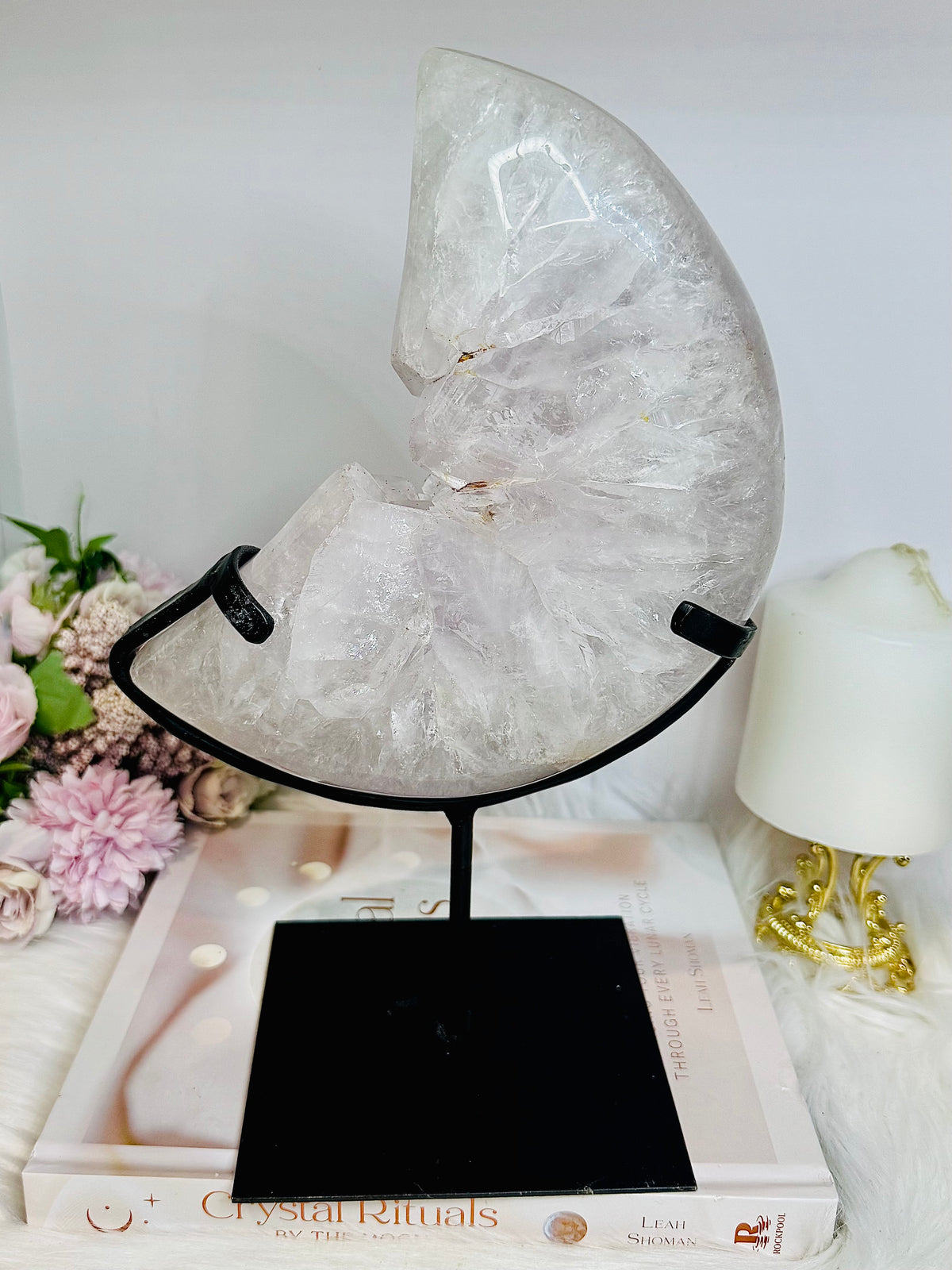 Huge Amethyst Carved Druzy Moon On Custom Stand 2.2KG 28cm (Inc stand)
