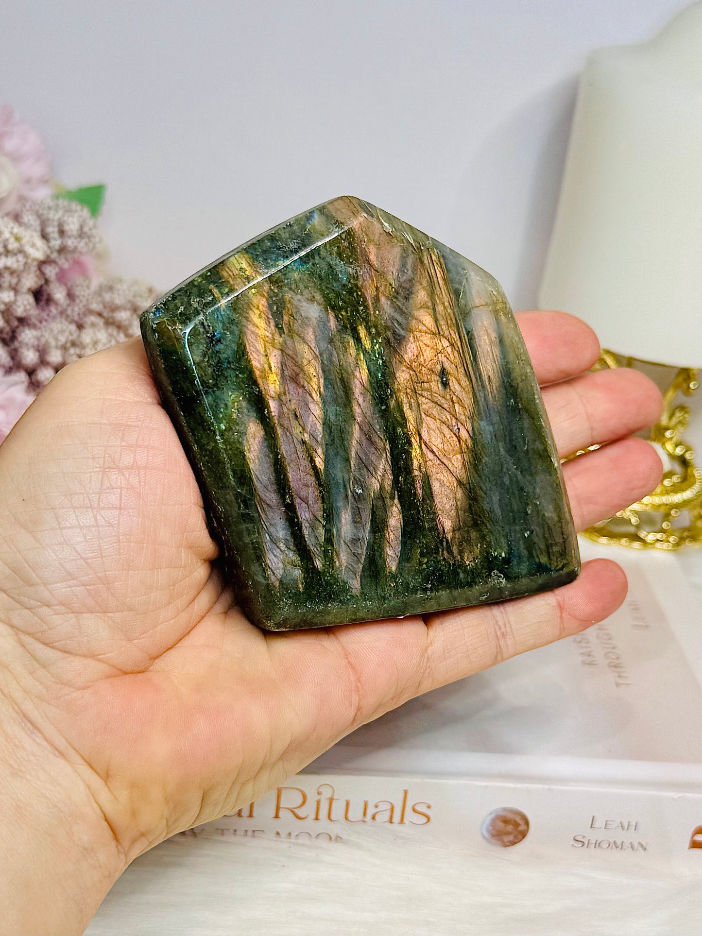 Labradorite Freeform Pink & Purple Flash ~ (Imperfection on face of slab) 282g 8cm