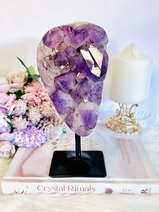 Wow!!! Huge 21cm 1.38KG Amethyst Freeform With Large Amazing Points On Black Stand From Brazil