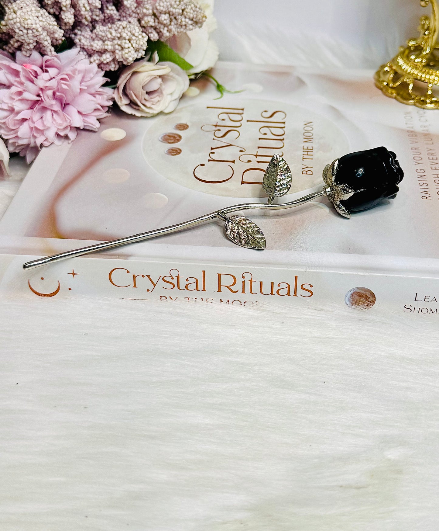 Black Obsidian Forever Rose 15cm