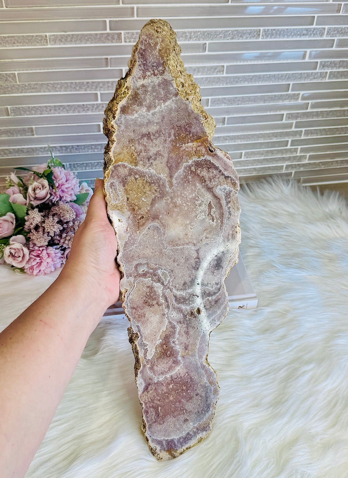 Statement Piece ~ Huge Chunky Pink Amethyst Slab on Stand 2.9KG 19cm