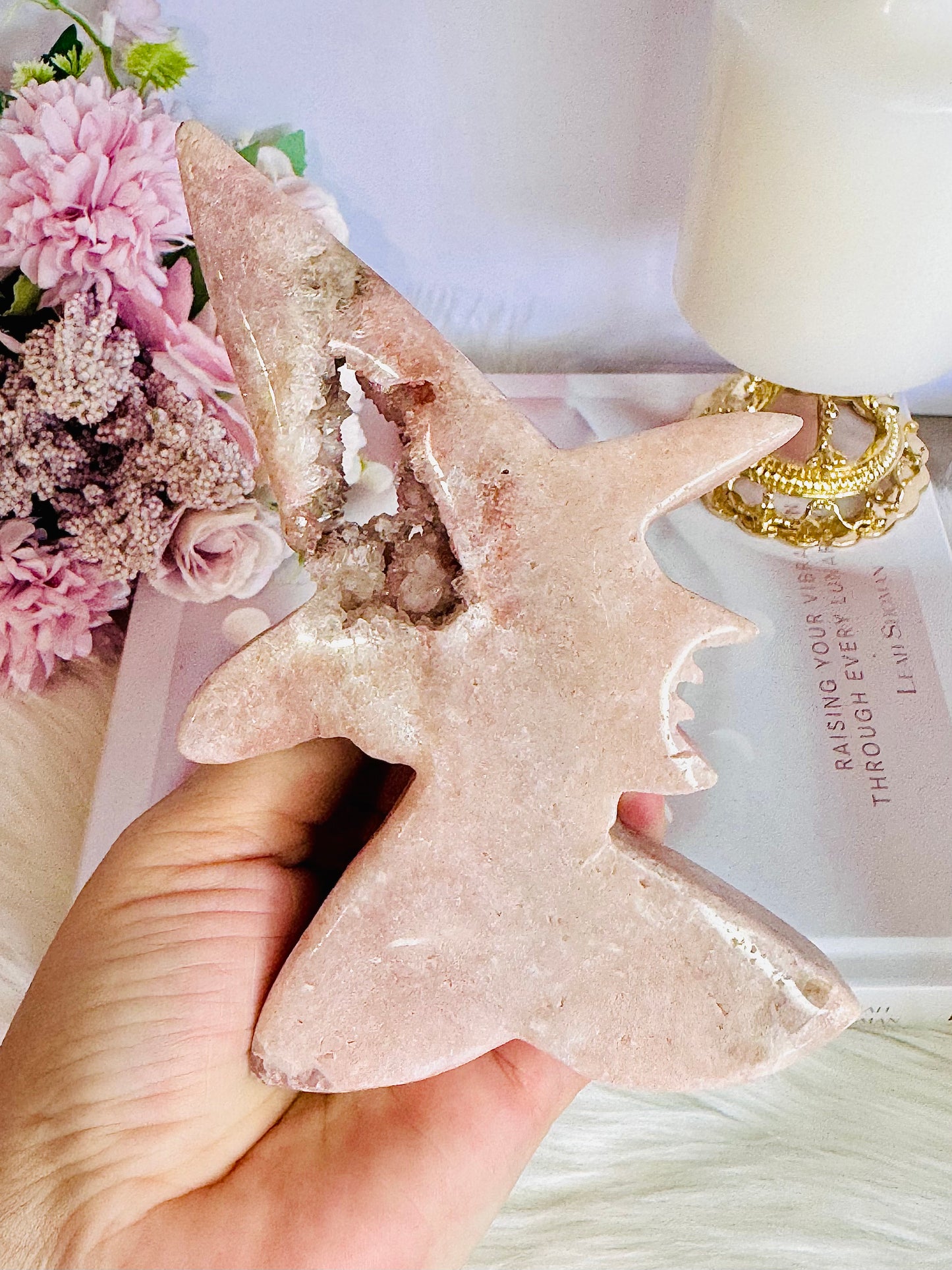 Large Chunky Pink Amethyst Druzy Carved Witch 16cm